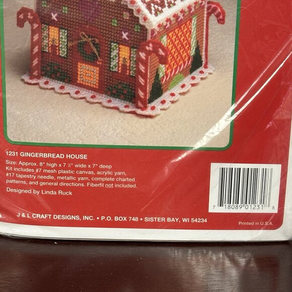 Vintage 90s Plastic Canvas Kit Christmas Gingerbread House Temptations #1231 - Picture 5 of 8
